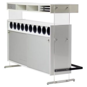 Poul Nørreklit Dry Bar in White & Silver Laminate with Plexiglass Supports, 1966