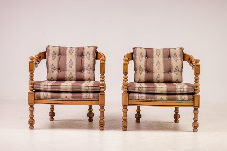 Pair of Giorgetti “1975 Gallery” Armchairs in Carved Wood, Original Upholstery - Image 2