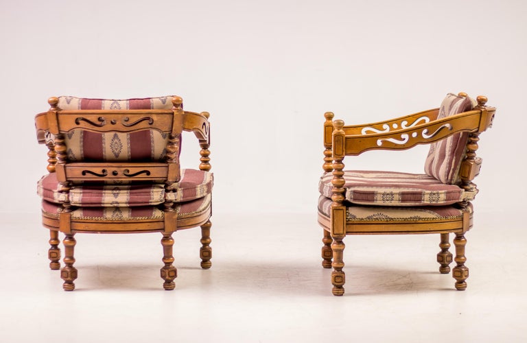 Pair of Giorgetti “1975 Gallery” Armchairs in Carved Wood, Original Upholstery - Image 3
