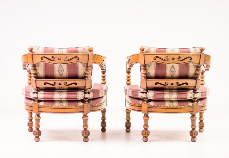 Pair of Giorgetti “1975 Gallery” Armchairs in Carved Wood, Original Upholstery - Image 6