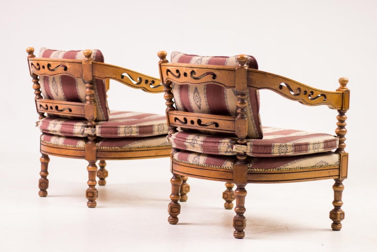 Pair of Giorgetti “1975 Gallery” Armchairs in Carved Wood, Original Upholstery - Image 8