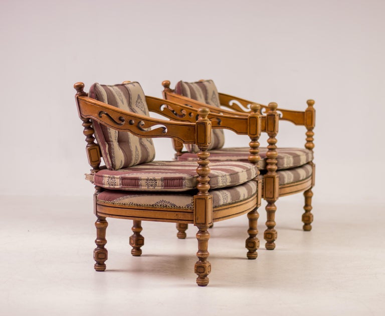 Pair of Giorgetti “1975 Gallery” Armchairs in Carved Wood, Original Upholstery - Image 9