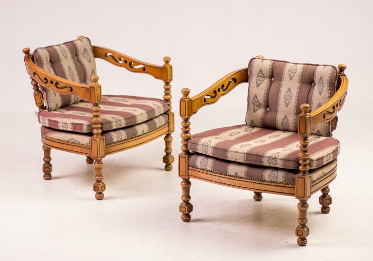 Pair of Giorgetti “1975 Gallery” Armchairs in Carved Wood, Original Upholstery - Image 11