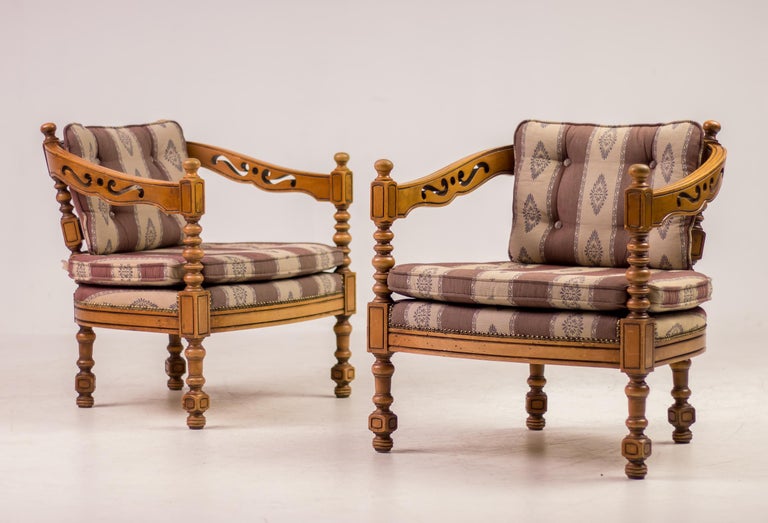 Pair of Giorgetti “1975 Gallery” Armchairs in Carved Wood, Original Upholstery - Image 12