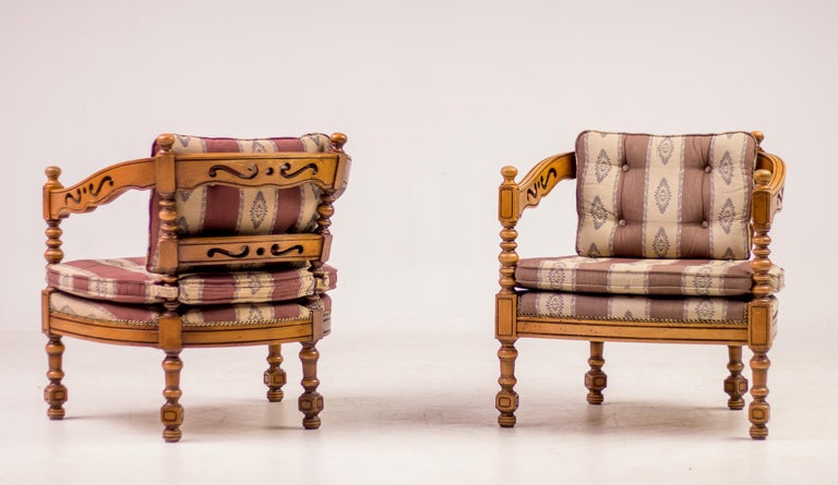 Pair of Giorgetti “1975 Gallery” Armchairs in Carved Wood, Original Upholstery - Image 13