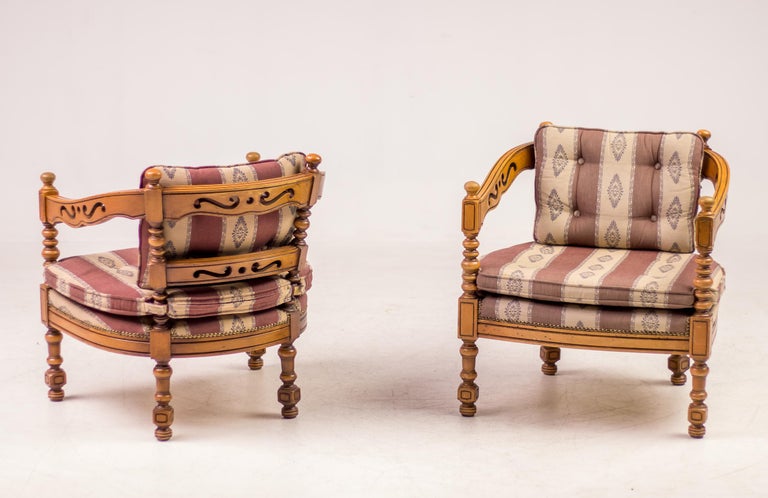 Pair of Giorgetti “1975 Gallery” Armchairs in Carved Wood, Original Upholstery - Image 14
