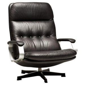 Mid-Century Modern Aluminum & Black Leather Lounge Chair – Mad Men Style Comfort