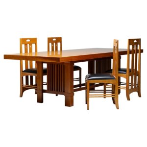Frank Lloyd Wright '608 Taliesin' Table + Four Mackintosh “309 Ingram” Chairs