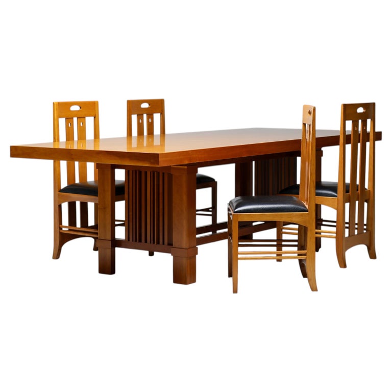 Frank Lloyd Wright '608 Taliesin' Table + Four Mackintosh “309 Ingram” Chairs