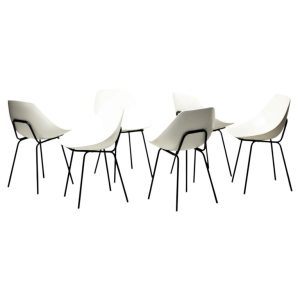 A Set of Six White Fiberglass Pierre Guariche "Coquillage" Chairs