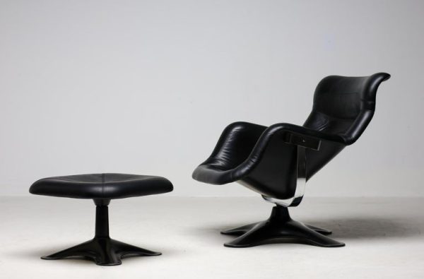 Mid Century Modern Black Karuselli Lounge Chair and Ottoman by Yrjo Kukkapuro - Image 2