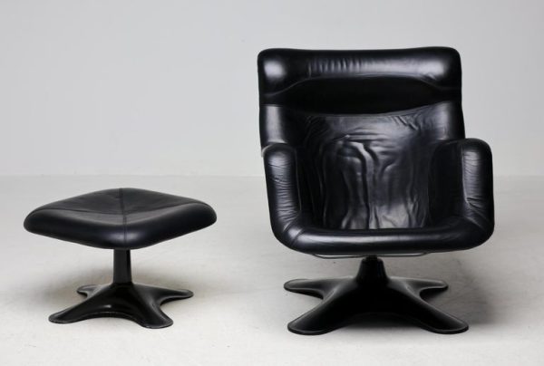 Mid Century Modern Black Karuselli Lounge Chair and Ottoman by Yrjo Kukkapuro - Image 7