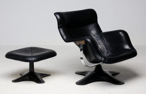 Mid Century Modern Black Karuselli Lounge Chair and Ottoman by Yrjo Kukkapuro - Image 8