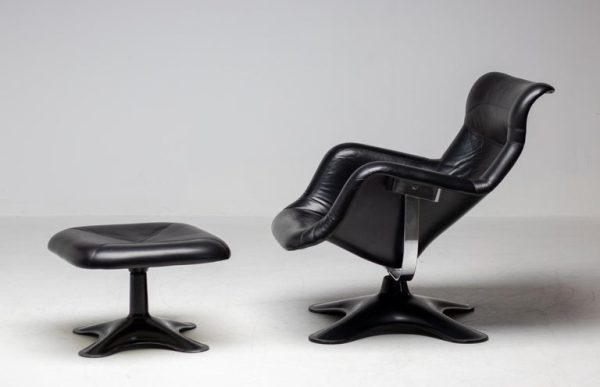 Black on Black Karuselli Lounge Chair and Footstool by Yrjo Kukkapuro for Haimi - Image 2