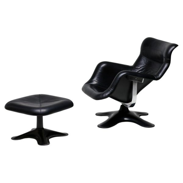 Mid Century Modern Black Karuselli Lounge Chair and Ottoman by Yrjo Kukkapuro