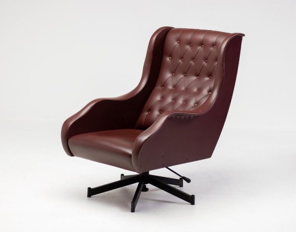 1950s Italian Reclining Lounge Chair in Oxblood Naugahyde - Image 5