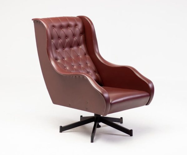 1950s Italian Reclining Lounge Chair in Oxblood Naugahyde - Image 3