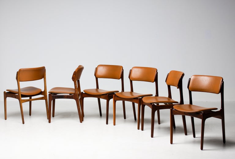 Set of Six Erik Buch Model 49 Dining Chairs, Rosewood and Cognac Vinyl, Denmark - Image 4