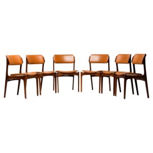 Set of Six Erik Buch Model 49 Dining Chairs, Rosewood and Cognac Vinyl, Denmark