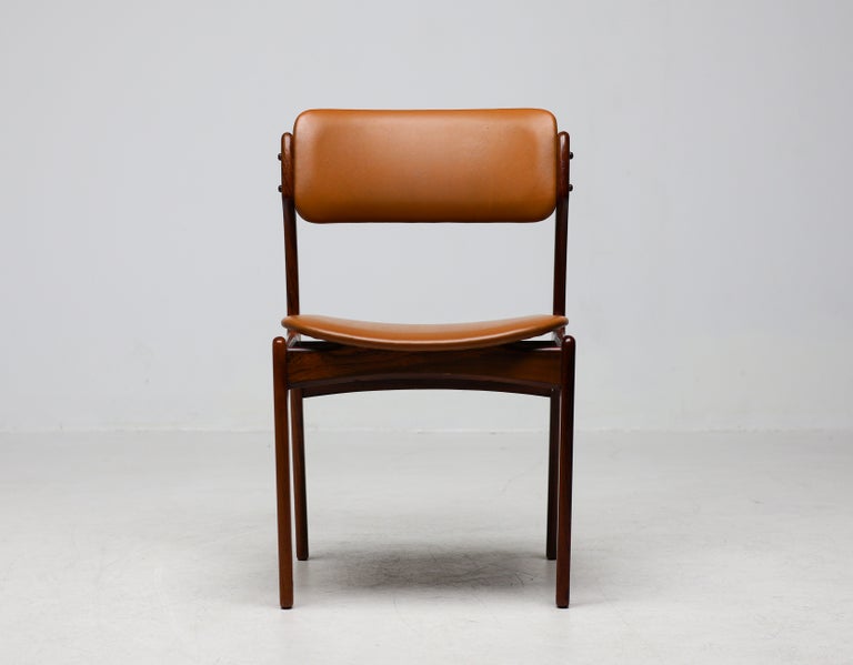 Set of Six Erik Buch Model 49 Dining Chairs, Rosewood and Cognac Vinyl, Denmark - Image 5