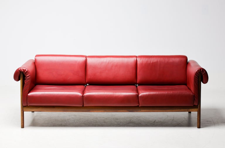 Johannes Andersen Brazilian Rosewood Sofa in Bordeaux Leather, Denmark, 1960s - Image 4