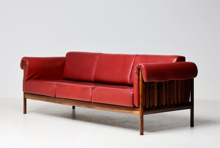 Johannes Andersen Brazilian Rosewood Sofa in Bordeaux Leather, Denmark, 1960s - Image 2
