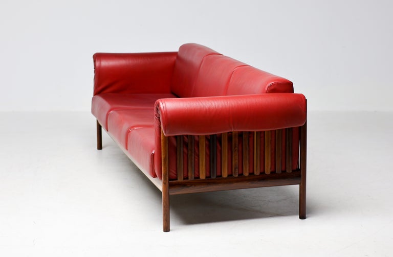 Johannes Andersen Brazilian Rosewood Sofa in Bordeaux Leather, Denmark, 1960s - Image 8