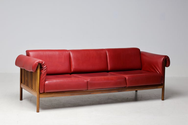 Johannes Andersen Brazilian Rosewood Sofa in Bordeaux Leather, Denmark, 1960s - Image 9