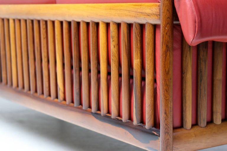 Johannes Andersen Brazilian Rosewood Sofa in Bordeaux Leather, Denmark, 1960s - Image 6