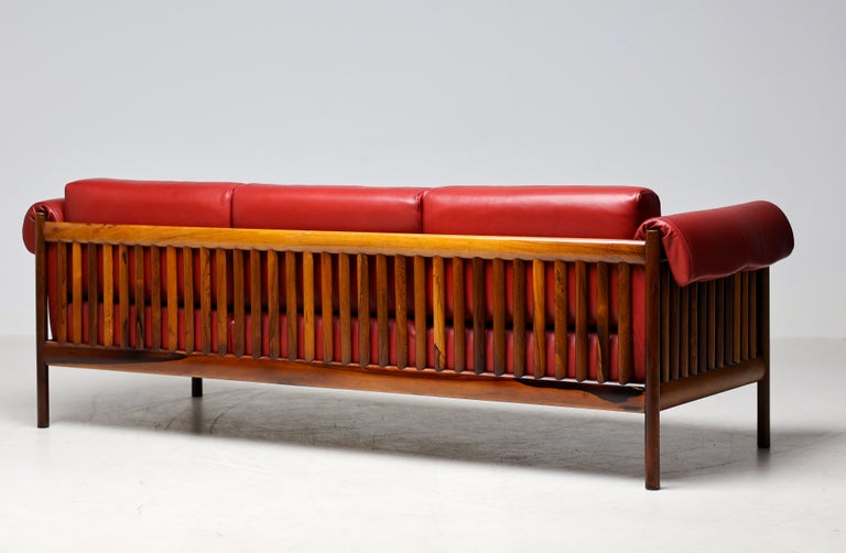 Johannes Andersen Brazilian Rosewood Sofa in Bordeaux Leather, Denmark, 1960s - Image 15