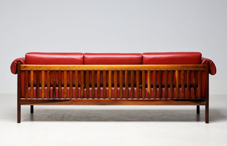 Johannes Andersen Brazilian Rosewood Sofa in Bordeaux Leather, Denmark, 1960s - Image 5