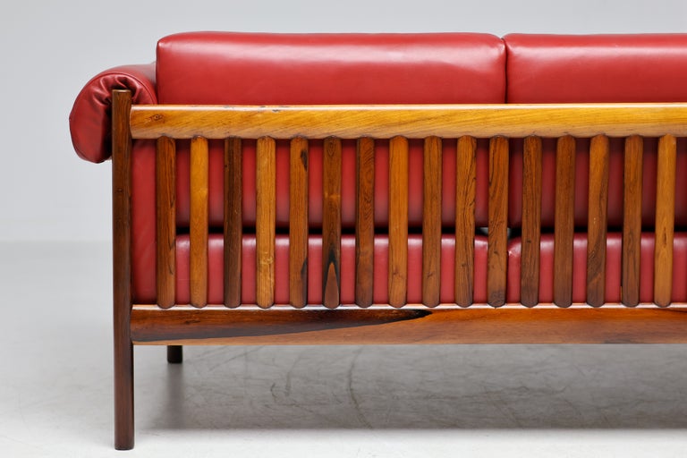 Johannes Andersen Brazilian Rosewood Sofa in Bordeaux Leather, Denmark, 1960s - Image 16