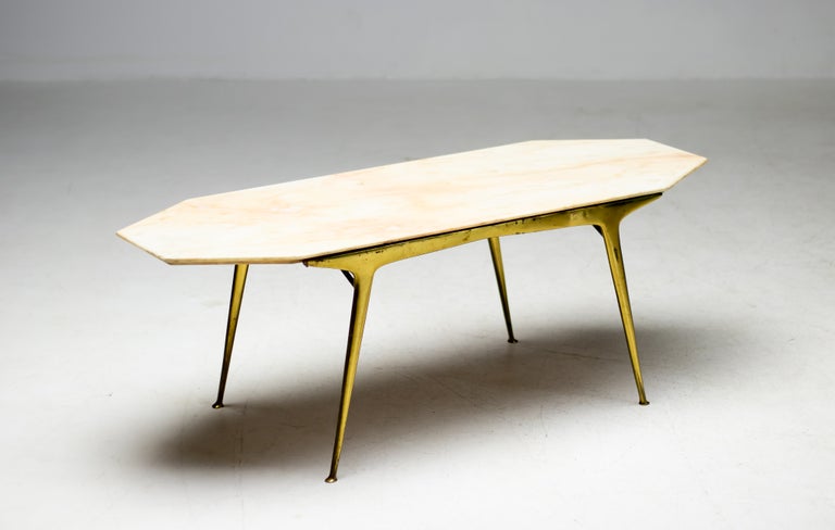 Carlo Di Carli Elegant Italian Coffee Table with Brass Base and Marble Top, 1950 - Image 2