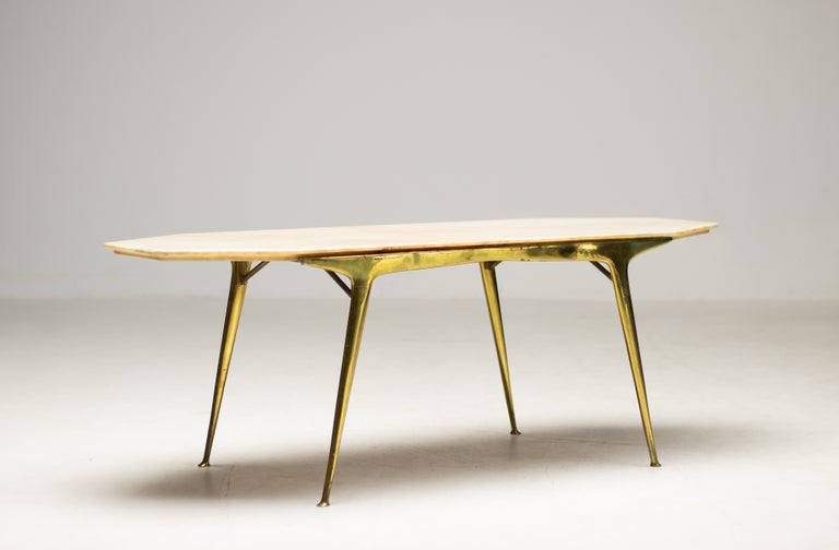 Carlo Di Carli Elegant Italian Coffee Table with Brass Base and Marble Top, 1950 - Image 3