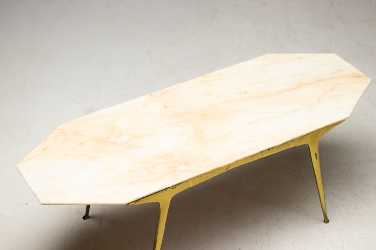 Carlo Di Carli Elegant Italian Coffee Table with Brass Base and Marble Top, 1950 - Image 4