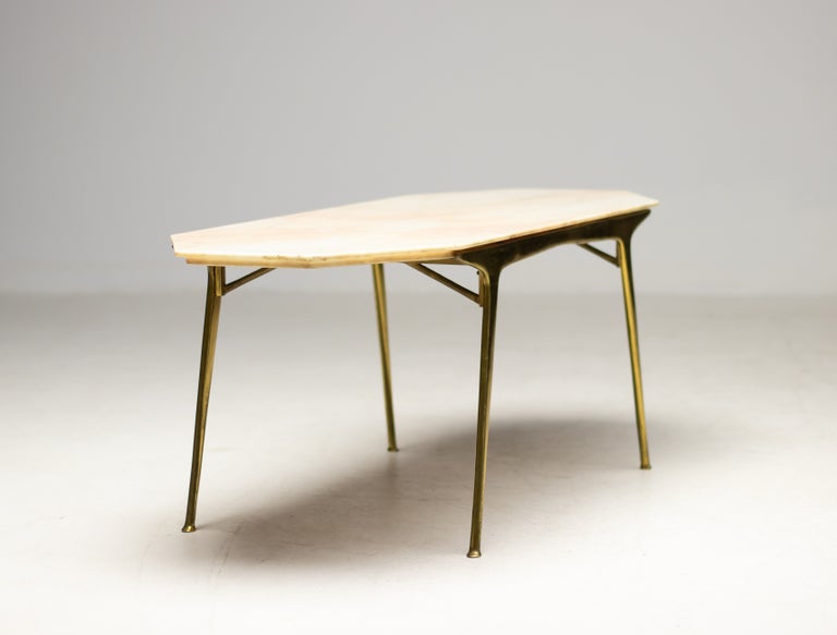 Carlo Di Carli Elegant Italian Coffee Table with Brass Base and Marble Top, 1950 - Image 5