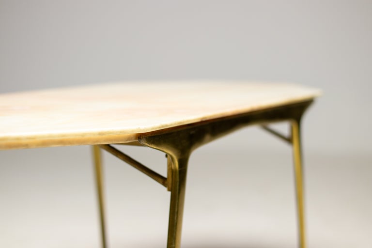 Carlo Di Carli Elegant Italian Coffee Table with Brass Base and Marble Top, 1950 - Image 6