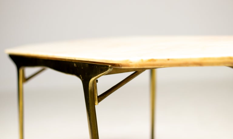 Carlo Di Carli Elegant Italian Coffee Table with Brass Base and Marble Top, 1950 - Image 7
