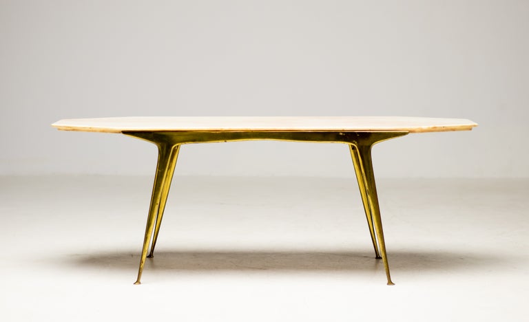 Carlo Di Carli Elegant Italian Coffee Table with Brass Base and Marble Top, 1950 - Image 10