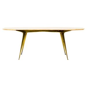 Carlo Di Carli Elegant Italian Coffee Table with Brass Base and Marble Top, 1950