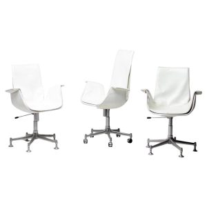 Three White Leather Mid Mod Bird Desk Chairs by Fabricius & Kastholm for Kill