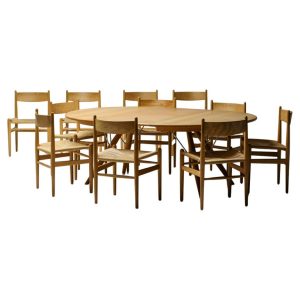 Hans J. Wegner PP75 Dining Table in Oak with Eleven Oak CH36 Dining Chairs