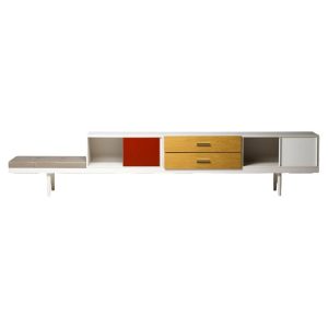 The Ultimate Audio Chameleon. Modular Enameled Steel Storage + Leather Seat