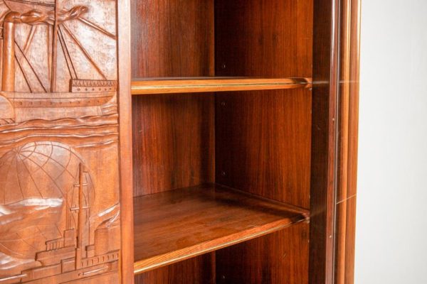 Exquisite Large Italian Carved Walnut and Rosewood Display Cabinet - Image 7