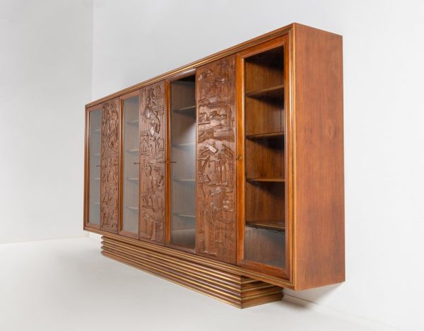 Exquisite Large Italian Carved Walnut and Rosewood Display Cabinet - Image 19