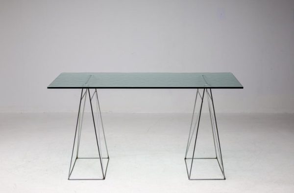 Olivier Mourgue Minimalist Textured Crystal Glass Desk - Image 2