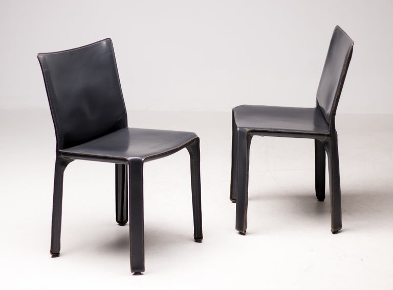 Mario Bellini Cab Side Chair for Cassina, Dark Grey Leather, 1980 - Image 7