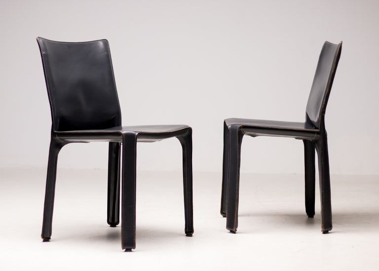 Mario Bellini Cab Side Chair for Cassina, Dark Grey Leather, 1980 - Image 2