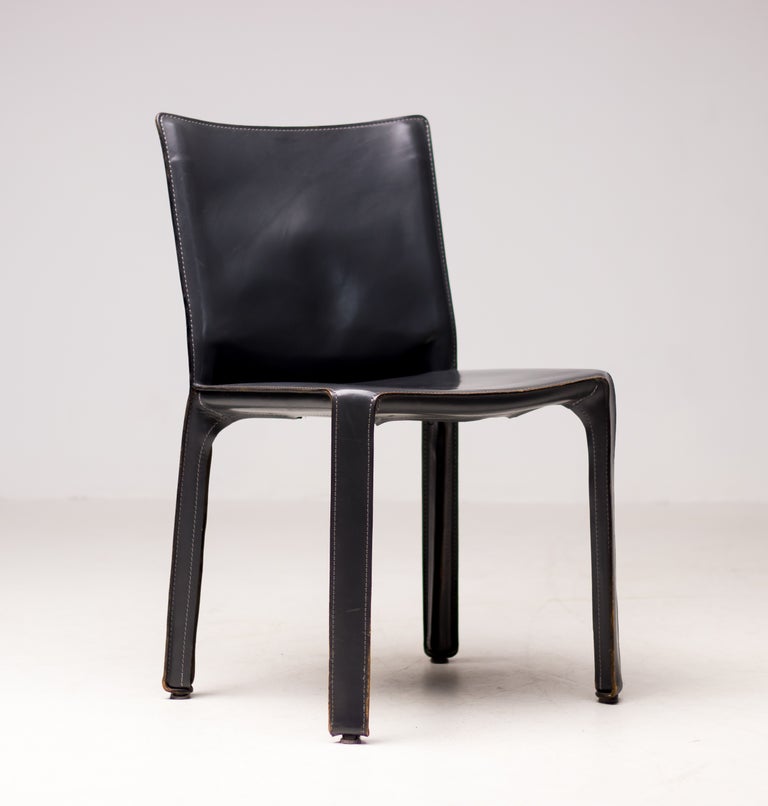 Mario Bellini Cab Side Chair for Cassina, Dark Grey Leather, 1980 - Image 9