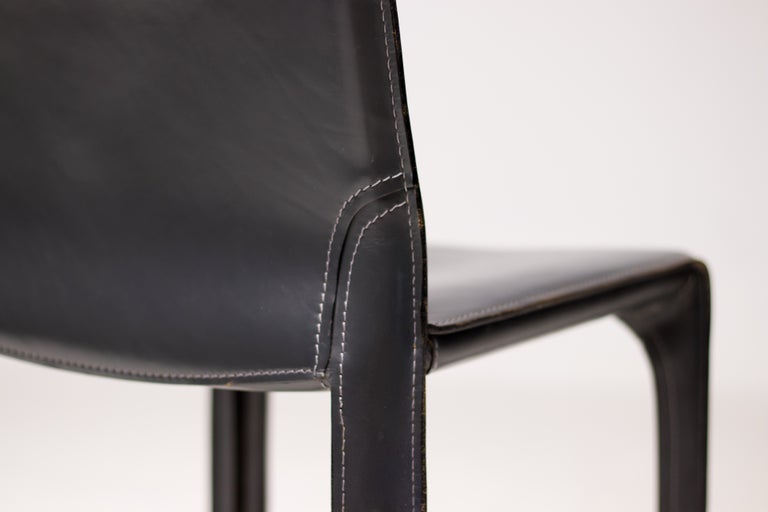 Mario Bellini Cab Side Chair for Cassina, Dark Grey Leather, 1980 - Image 3